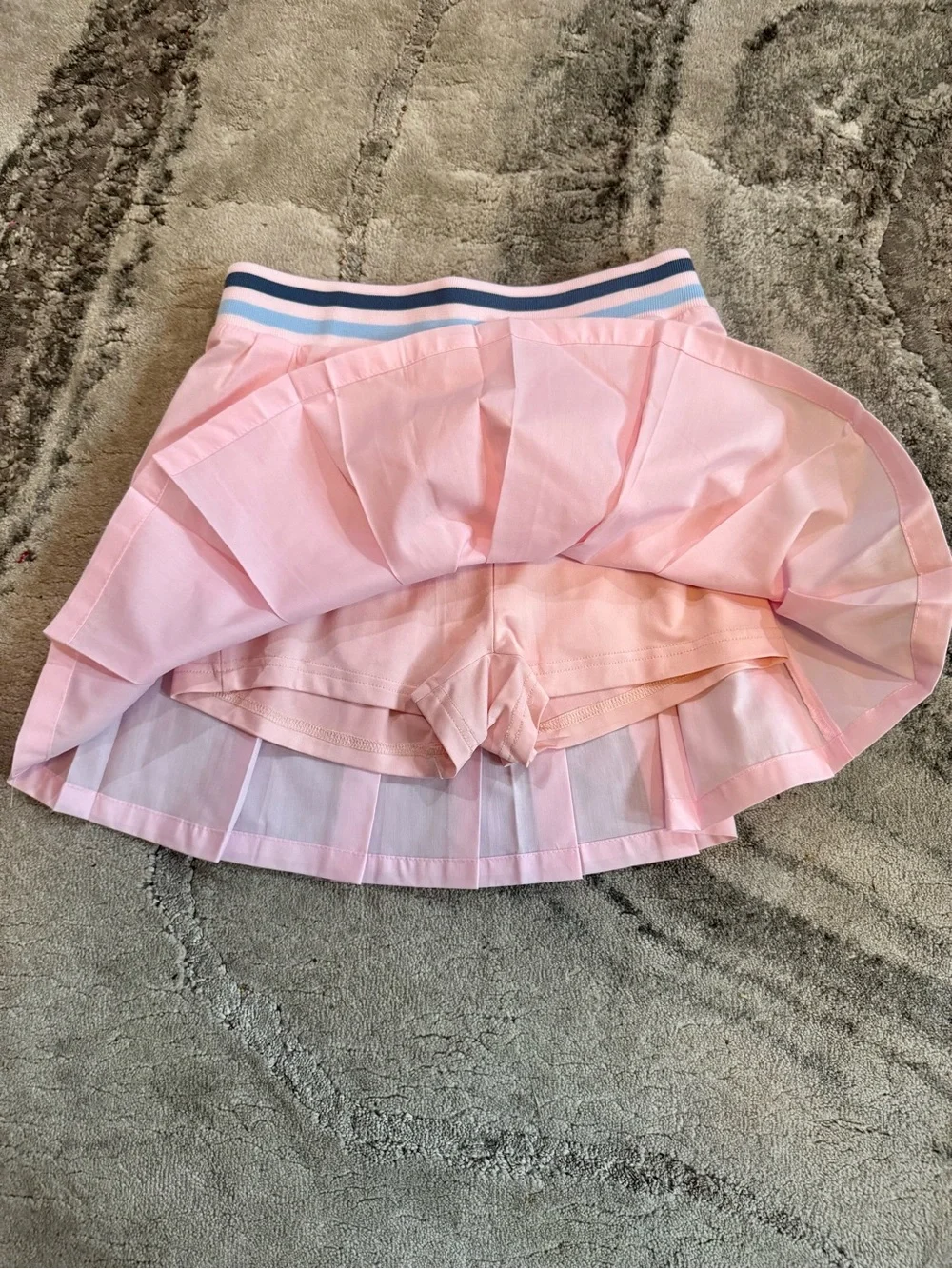 Fashion Nova Pink Pleated Skirt Set with Striped Trim